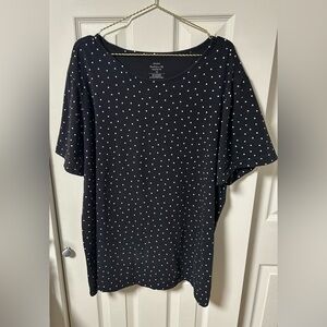 CJ Banks Black and White Polka Dot Short Sleeve Top